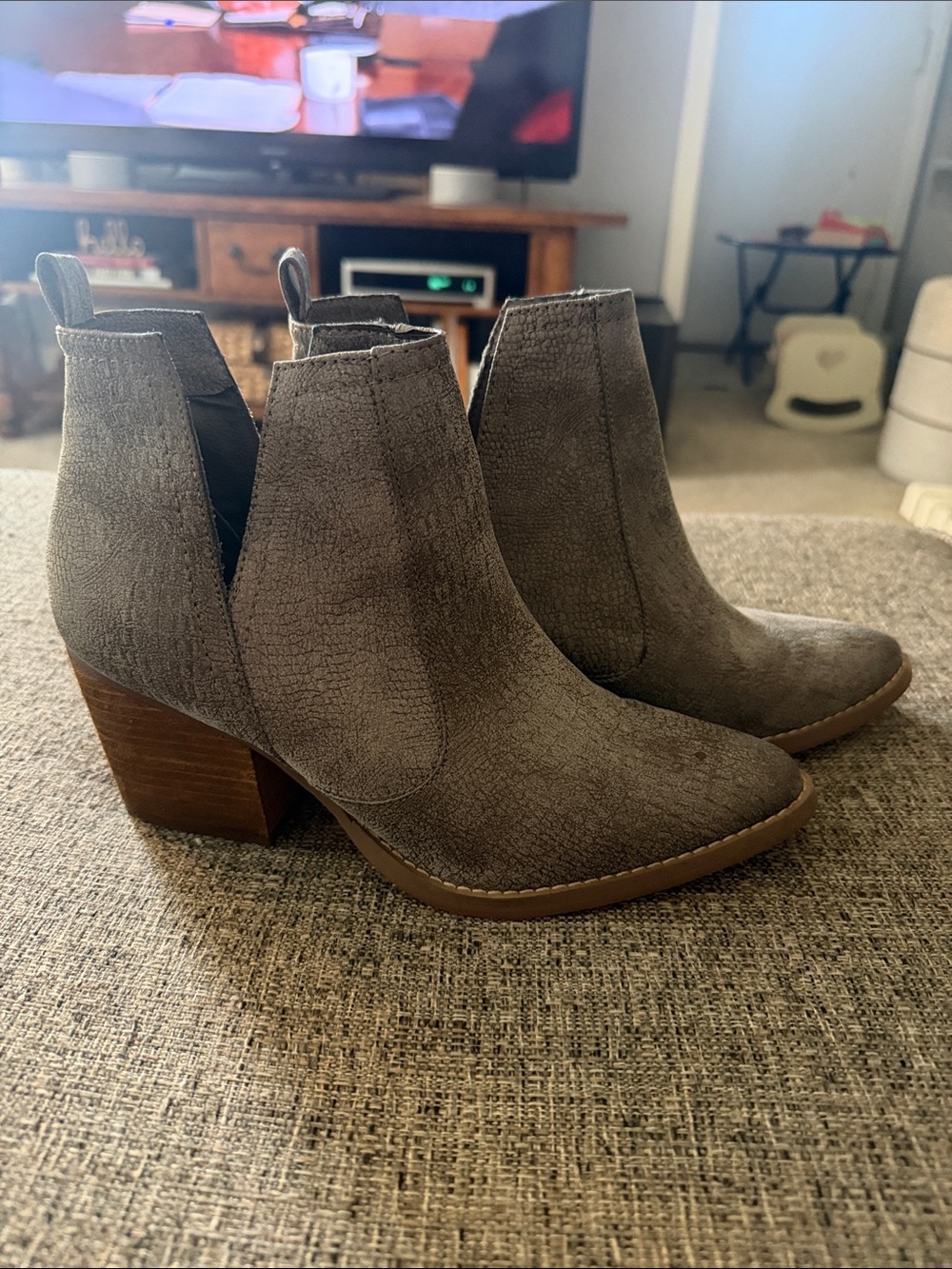 Grey Faux Suede Ankle Booties